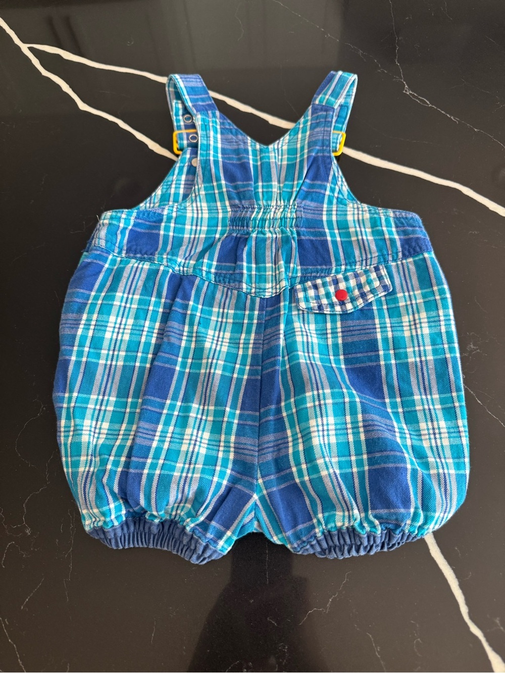 Vintage Gymboree Blue Plaid Overalls with Yellow Button Accents - Picture 4 of 8